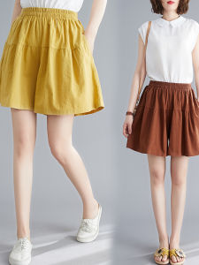 Summer 2022 Korean Style Loose Cotton Linen Wide Leg Pants High Waist Short Shorts Womens Pure Color A-Line Hot Pants