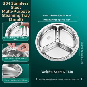 BOMANSI | Food-Grade 304 Stainless Steel Steamer Plate 3 Compartments