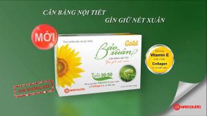 Bảo xuân Gold hộp 30 viên - Giúp hạn chế lão hóa giảm nếp nhăn trên da tăng cường đàn hồi da giảm nám sạm da tàn nhang giúp da đẹp mịn màng sắc mặt hồng hào tươi trẻ giúp làm chậm quá trình mãn kinh