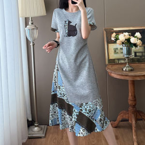 Shalldoer | French Luxurious Casual T-shirt Dress Women Summer New Style Slimming Fashion Asymmetrical Long Skirt Breathable Skin-friendly