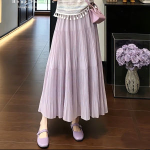 XUECAIQI | Stylish Youthful Striped Lace Purple T-Shirt and Skirt Set