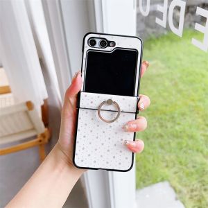 szhaiyu | For Samsung Galaxy Z Flip 8 7E 7 6 5 4 3 Ring Holder Shockproof Case With Hinge Protection Cute Heart Star Pattern Stand Cover