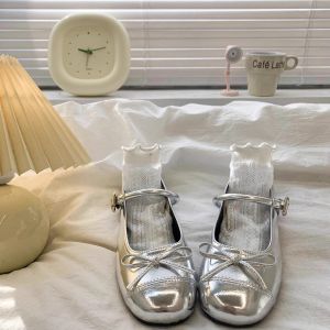 Genuine Leather Mary Janes for Girls Slip-On Shoes Silver Lightweight Soft Bottom Ballet Style Spring Autumn New Model Kids Footwear