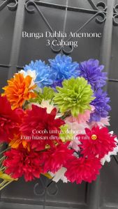 Bunga Dahlia Anemone Artificial X3 Cabang/Bunga Artificial Tangkai Panjang 65cm [NK-125]