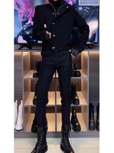 Trendy Menswear High-End Feeling Set Cool Looking Mens Two-Piece Set Elegance Jacket Outerwear Functional Wind Collar Top Men