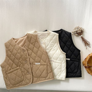 Autumn Winter Kids Loose Warm Cotton Vest Thin Lightweight Filled Vest Boys Girls Toddler Child Fashion Nylon Fabric Solid Color