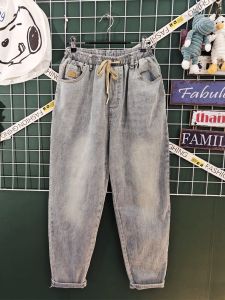 กางเกงยีนส์ทรงหลวมสไตล์ญี่ปุ่นย้อนยุคสำหรับผู้ชาย ฤดูใบไม้ร่วง 2024 กางเกงขายาวทรงหลวมเอวยางยืดแบบห้อย ทรงฮาราจูกุ