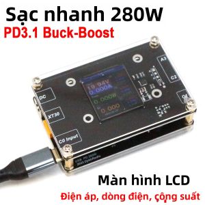 Sạc Nhanh PD3.1 280W Với Màn Hình LCD Công Nghệ Buck-Boost Sạc Ô Tô PD 140W Cho Điện Thoại Laptop Pin Dự Phòng Trạm Sạc USB DC Sang TYPE-C