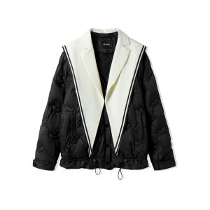 SEENFAAN | Detachable Short Thickened Winter Down Jacket Cute Dynamic Street Style Zipper Closure Polyester Fiber Long Sleeve Regular Length