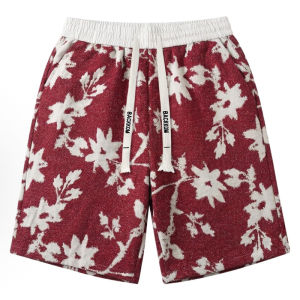 OUMULONG | Wine Red Patterned Mens Shorts Summer Breathable