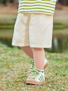 กางเกงขาสั้นเด็กผ้าฝ้ายแท้ฤดูร้อนสำหรับเด็กผู้ชายและเด็กผู้หญิง กางเกงขายาวลำลองสำหรับเด็ก ทรงหลวม ไม่ต้องรีด ผ้าฝ้ายแท้ 100%