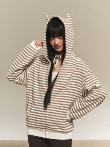 Weekend hub | Striped Hooded Loose Spring Womens Jacket
