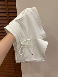 High Waist A-Line Cotton Shorts Drawstring White Loose Leg Three-Quarter Length Womens Summer Outdoor Sports Casual Pants