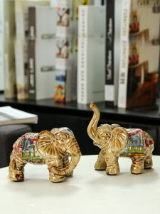 Creative Ceramic Elephant Decorative Piece Pair for Living Room and Office Blessing Function Chinese Style Decorative Home Ornament