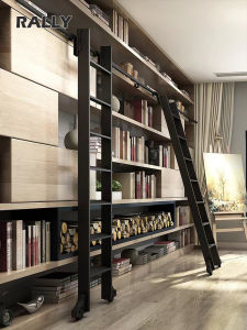 Aluminum Alloy Bookcase Ladder Mobile Climbing Stairs Home Study Wardrobe Attic Cabinet Roller Storage Straight Ladder
