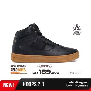 Aerostreet 37-44 Hoops High 2.0 Hitam Hitam Gum - Sepatu Sneakers Casual