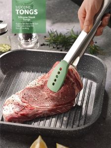 Stainless Steel Silicone Steak Clamp Kitchen Grade High Temperature Resistant Food Clamp Bread Clamp Barbecue Clamp