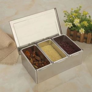 Seasoning box food grade 304 stainless steel kitchen seasoning jar waterproof and moisture-proof with cover seasoning organizer multifunctional kitchen supplies
