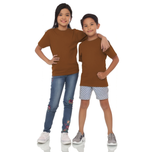 Kaos Polos Anak Oneck Lengan Pendek Bahan Katun Combed 30s Warna Caramel