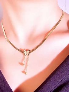 Kalung Titanium Rose Gold Liontin Kupu-Kupu Model Terbaru 2024 / Kalung Wanita / Accesories Wanita Kalung Titanium Anti Karat selamanya / COD