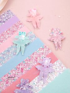 Handmade DIY Childrens Hair Clips Glitter Silk Ribbon Side Bangs Hair Accessories Traditional Chinese Style Hair Accessories