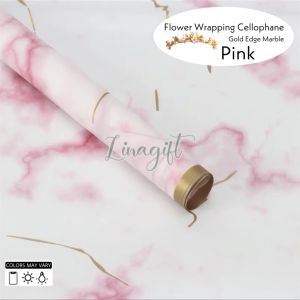 ( 5 Lembar ) GOLD EDGE MARBLE - FLOWER WRAPPING PAPER PLASTIC CELLOPHANE KERTAS BUNGA BUKET FLORIST
