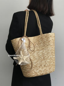 Original Starfish Pendant Large Capacity Straw Woven Tote Bag for Beach Vacation Casual Simplicity Double Handle Shoulder Bag
