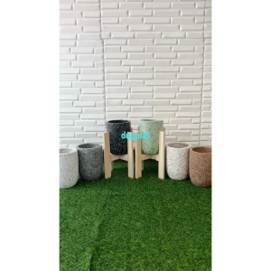 Pot Tanaman Liat Pot Terasso Model Silinder Bulat Variasi Warna + Standing Pot Kayu Pot Tanaman Hias Dekorasi Cafe
