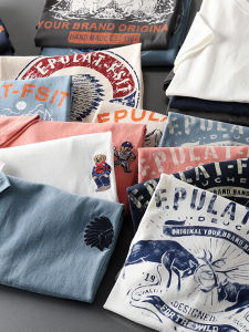 Retro American Style Mens Short Sleeve T-Shirt Pure Cotton Versatile Top for Summer Casual Leisure