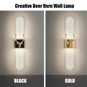 Nordic Deer Wall Lamp Gold Metal Hotel Indoor Light Villa Antler Black Decor Deer Horn Fixtures