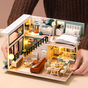 บ้านตุ๊กตามินิไม้ DIY Handmade Duplex Apartment การผลิต 3D ปริศนาประกอบอาคาร Duplex Apartment ของเล่นของขวัญ