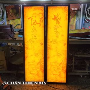 Đèn Hào Quang In Tranh Trúc Chỉ Hoa Sen Chữ Tâm Hiếu Bộ Đôi Trang Trí Bàn Thờ Phòng Thờ Treo Tường TC-TD-41