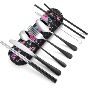 Travel Utensils Set – Reusable Portable Cutlery with Carry Case for Lunch Camping School & Picnic