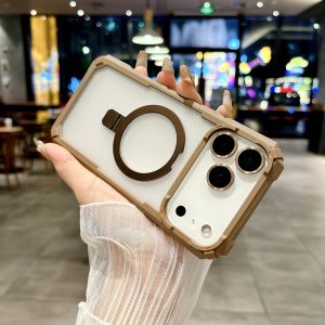 Four Corner Anti Drop Magnetic Circular Bracket Phone Case for iPhone 17 Air 16 E 15 14 13 12 Pro Max Skin Feel Shockproof Cover
