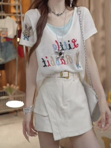 Shalldoer | Plus Size Loose Knitted T-Shirt Casual Style Short Sleeve Womens Fashion Slimming Top Elegant Print Summer New Arrival