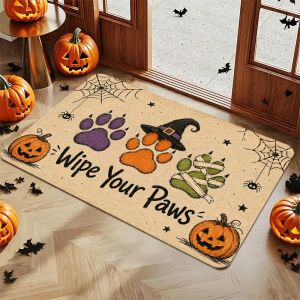 VIKAMA Fun Halloween Paw Print Doormat Absorbent and Non-Slip Entryway Rug Bathroom Door Mat Home Decor