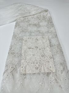 2026 Luxury French Mesh Embroidery Beaded Lace Fabric African Nigerian 3D Sequins Lace Fabric For Wedding Dress Sewing Material