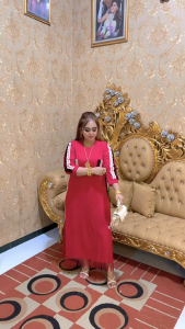 Baju Wanita Dress Dusima Rawis Kaos All Size Lengan Panjang Saku Depan Bawah Lebar