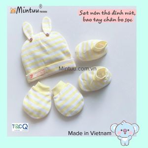 FREESHIP MAX - Set Mũ cho bé sơ sinh tai thỏ - tay chân bo sọc vải Interlock cao cấp thương hiệu MINTUU - Thời trang và đồ dùng cho trẻ em - Hana s kids
