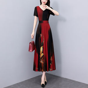 Elegant Guangzhou Chiffon Dress Summer Womens Fashion Slimming Tummy Covering Grand Entrance Long Skirt High Waist A-Line