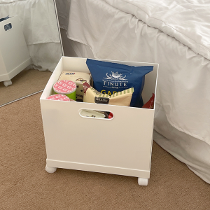 White Storage Box Organizer Cart with Wheels for Household Miscellaneous Items Storage Plastic Organizer Bin Cart for Living Room