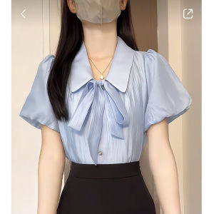 Áo Sơ Mi Vải Voan Trắng Tay Ngắn Mùa Hè Cho Nữ Trang Phục Công Sở Cao Cấp Áo Sơ Mi Cổ Polo Màu Trơn Quần Áo Phong Cách Hàn Quốc