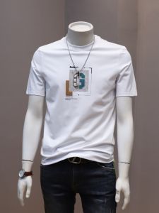 Áo Thun Nam Tay Ngắn Mùa Hè 2024 Áo Thun Cotton Dáng Ôm Cổ Tròn in Họa Tiết Sọc Phong Cách Hàn Quốc Thời Trang Thường Ngày