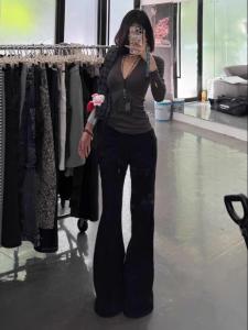 Extended Length plus Size Flared Casual Pants Womens Autumn Winter New Fleece Lined Slimming Floor Length Trousers