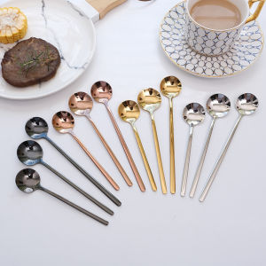 Thìa Canh Sữa Pha Cà Phê Bằng Thép Không Gỉ Màu Vàng Phong Cách Hàn Quốc Thìa Tròn Nhỏ Dùng Để Khuấy Súp Và Mật Ong