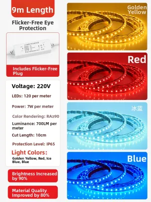 SHUOYU | Self-adhesive Super Bright Waterproof Soft LED Strip 220V