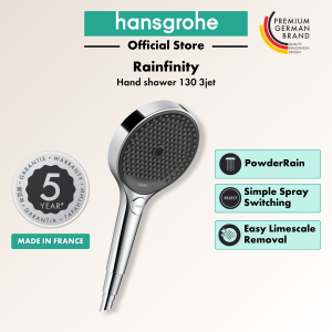hansgrohe hand shower Rainfinity - 3 spray types (PowderRain) shower head round (130mm) water-saving Chrome