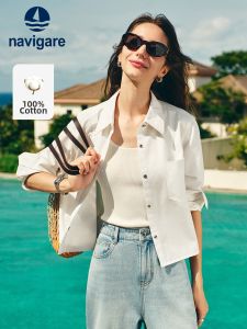 Navigare | Cotton White Loose Ladies Casual Shirt Jacket