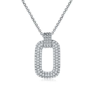 Pretty Beauty 925 Silver Moissanite Pendant Necklace for Women Oval Cutout Paperclip Link Design Twisted Rope Bail Chain Jewelry