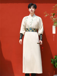 Original Style Ming Dynasty round Neck Robe Long Shirt Song Dynasty Large Size Mens Martial Arts Student Ancient Costume